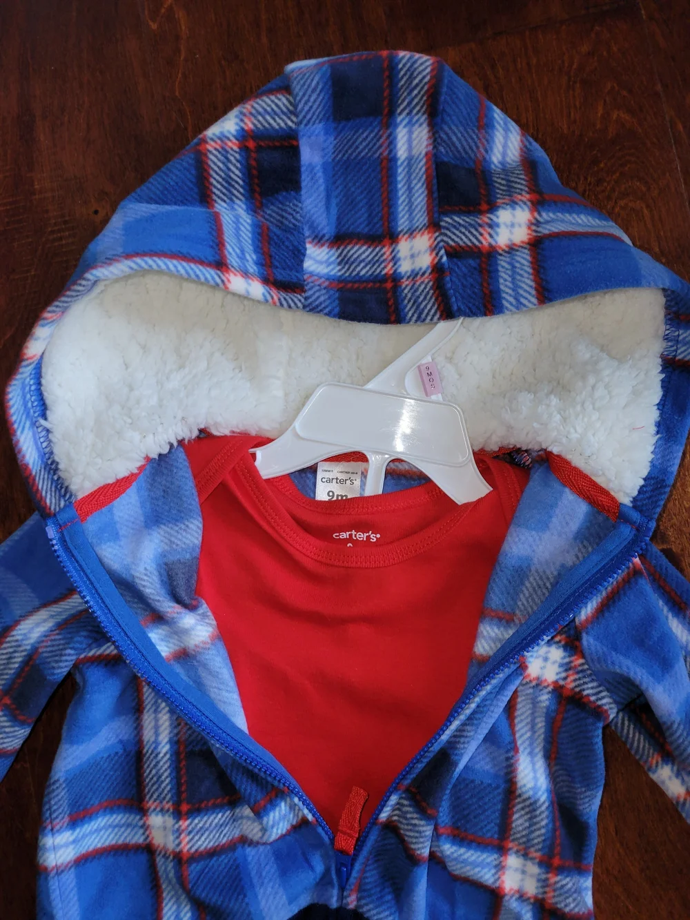 Carter's Blue Plaid Hooded Fleece Jacket with Red Bodysuit - Picture 2 of 2